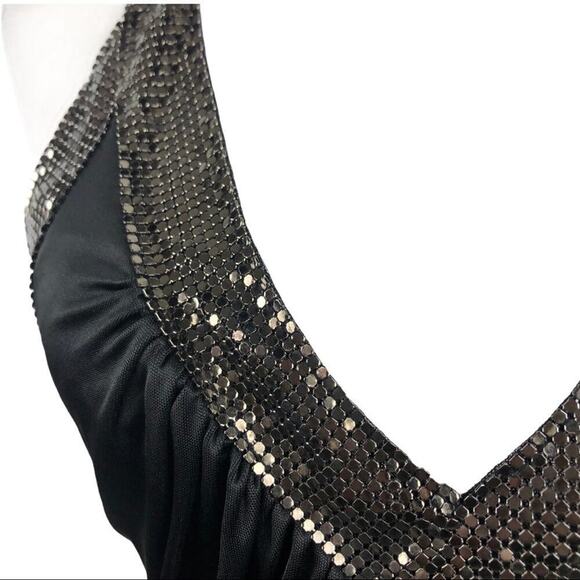 BCBG Diamante Mesh Mini Dress Black V-Neck Halter XS Clubwear Disco Party - Picture 10 of 14
